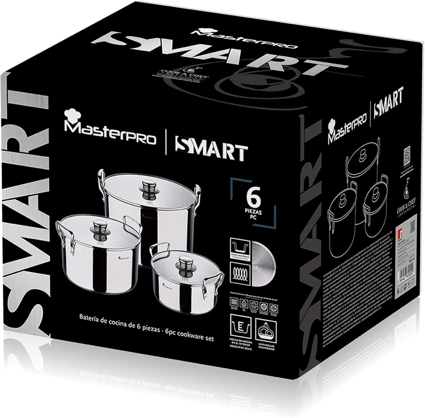 MasterPRO Smart - Batería de Cocina - Set de 6 Piezas Con Tapa de Cristal de 20, 24 y 28cm