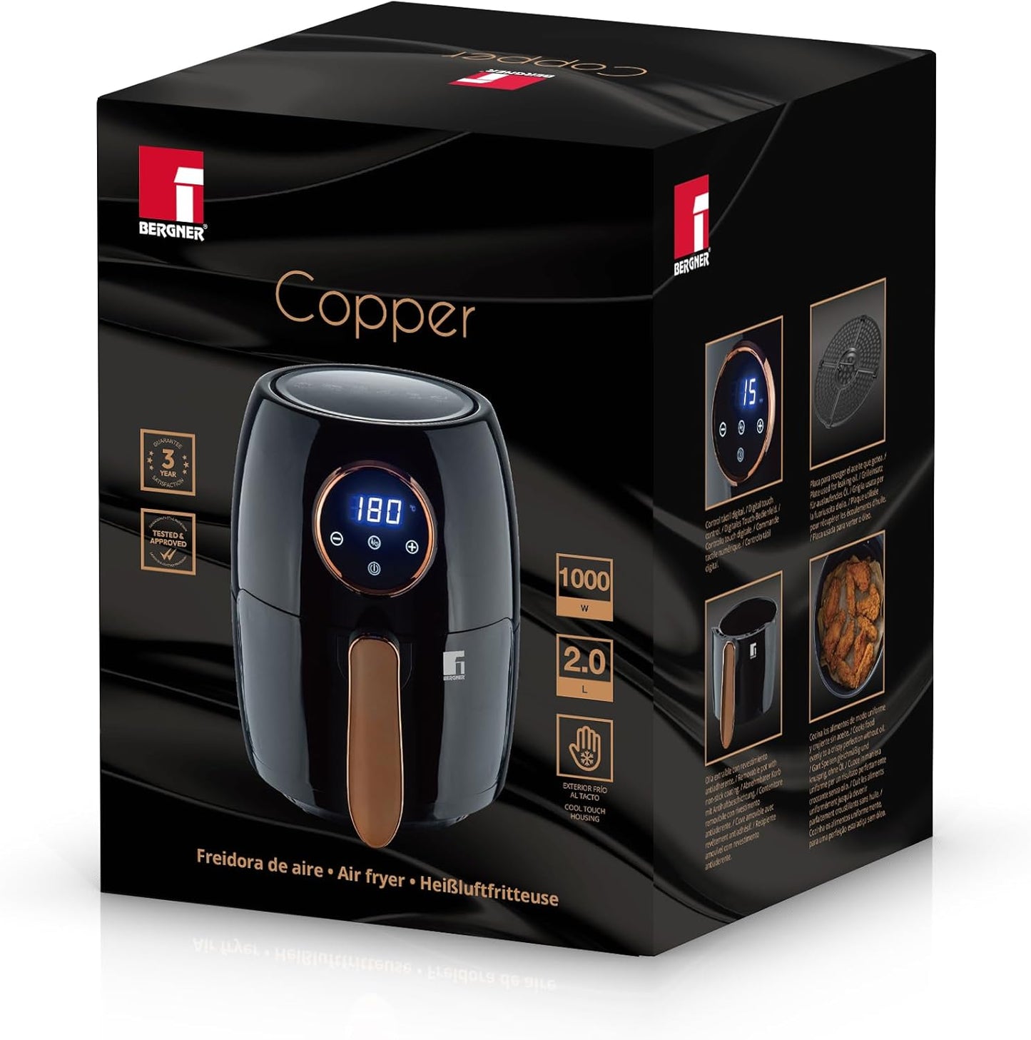 BERGNER Copperly - Freidora De Aire de Potencia 1000 W, 2L