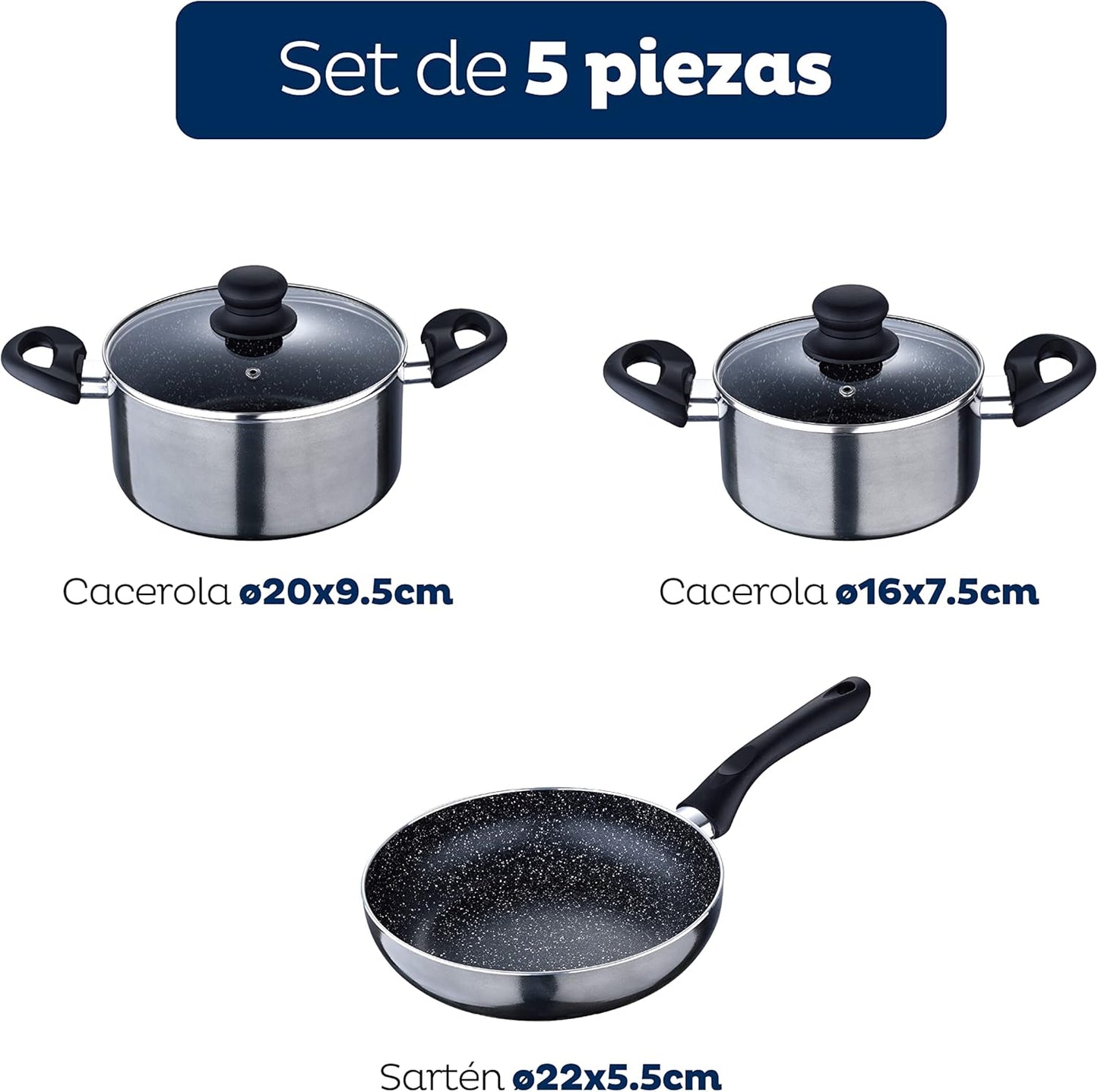 SAN IGNACIO Soria | Cacerolas de Cocina | Set de 5 piezas | Fabricadas con Aluminio Prensado