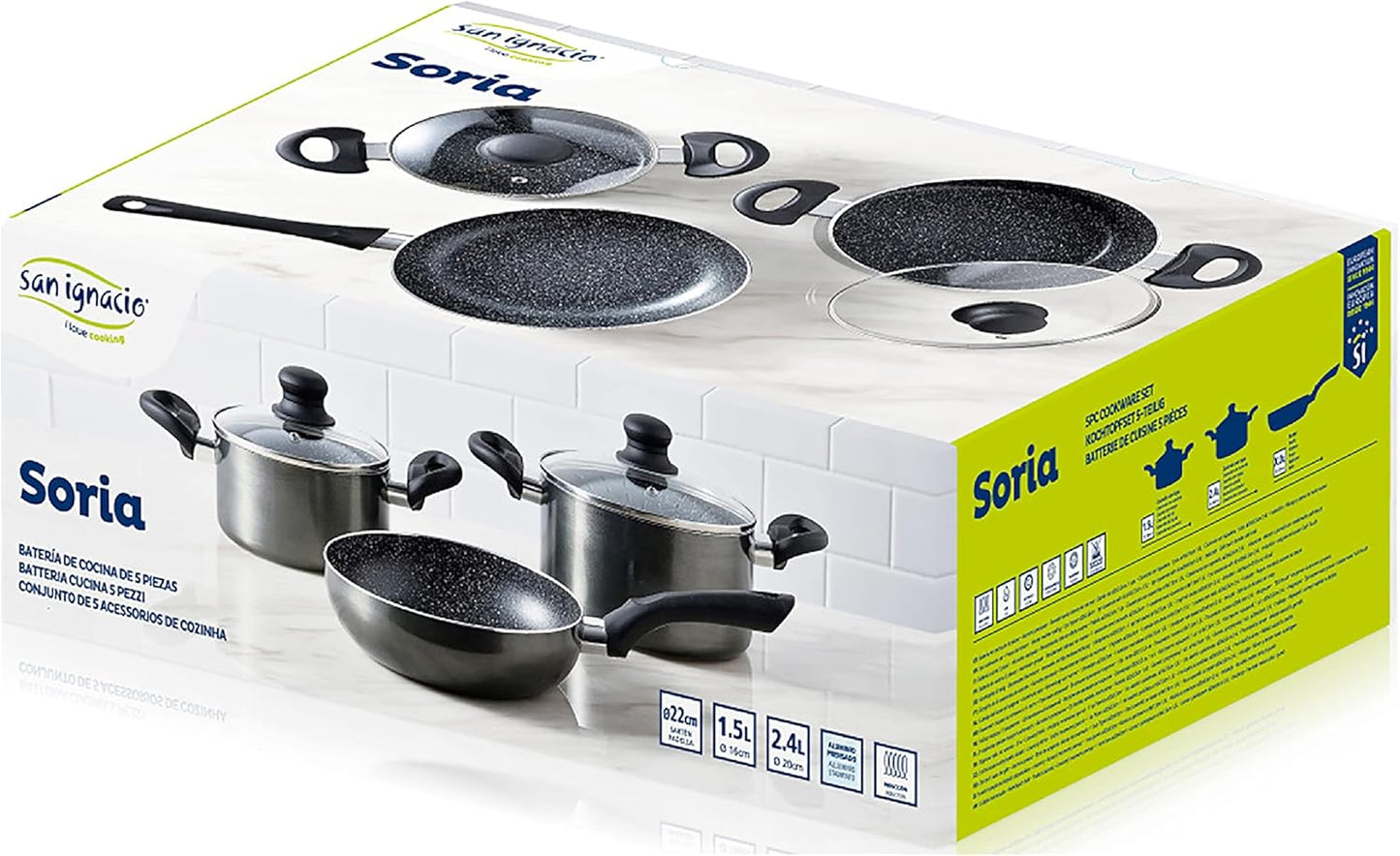 SAN IGNACIO Soria | Cacerolas de Cocina | Set de 5 piezas | Fabricadas con Aluminio Prensado
