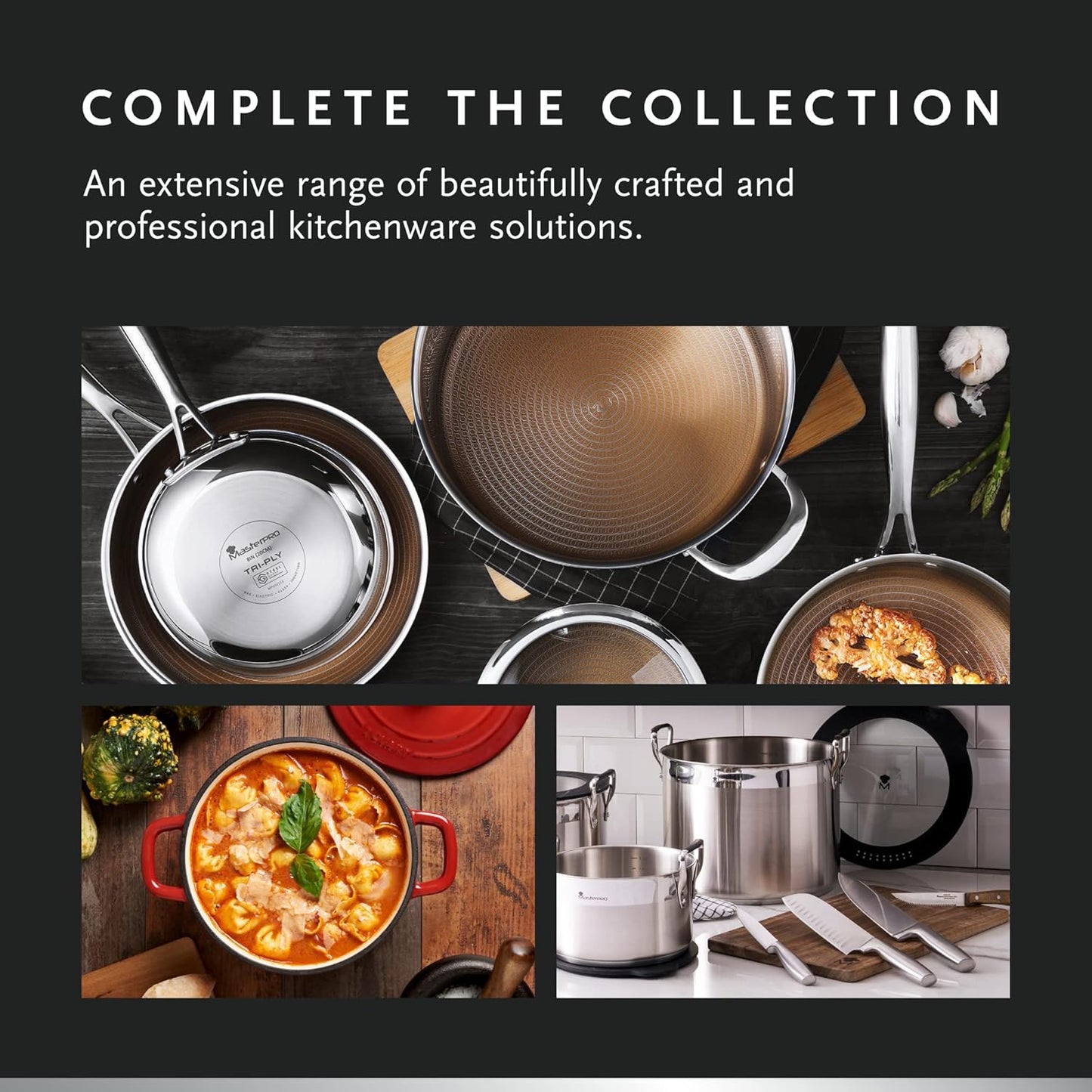 Masterpro Smart | Cacerola de Cocina de 28 cm | con Triple Capa de Acero Inoxidable y Aluminio Forjado