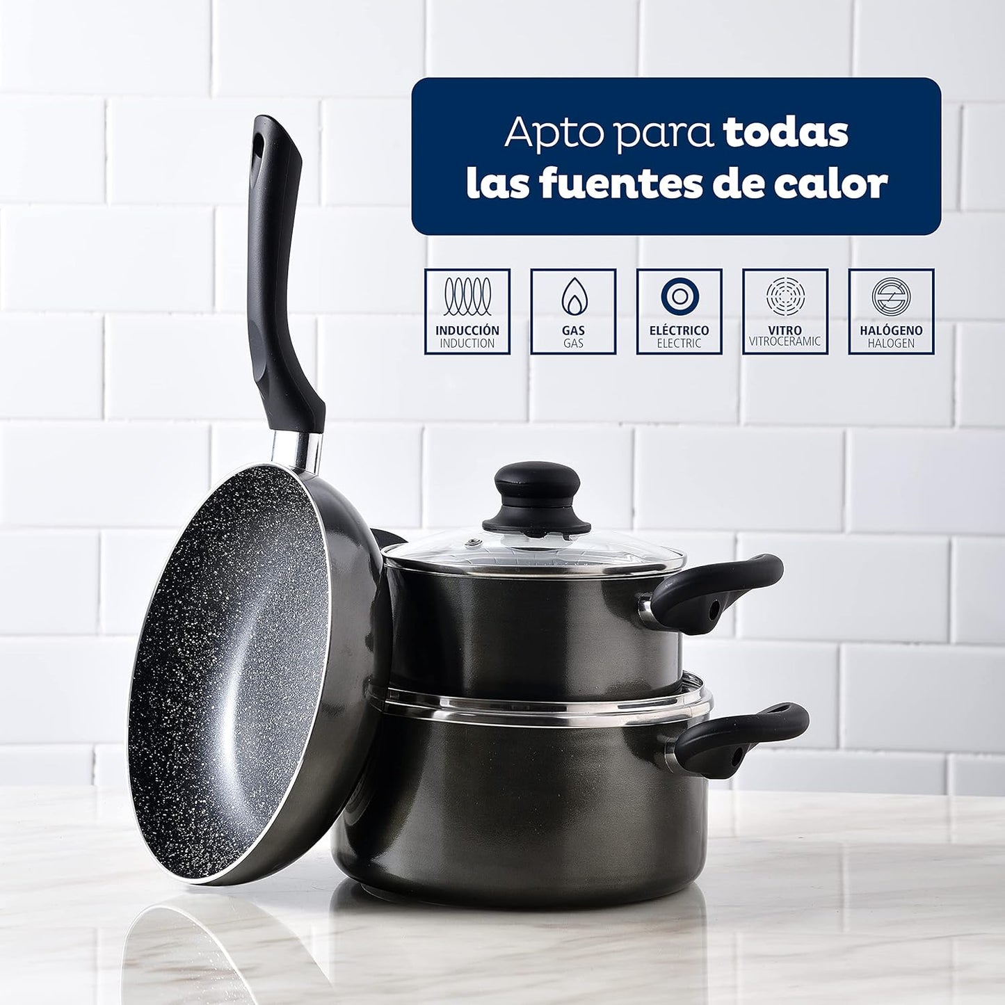 SAN IGNACIO Soria | Cacerolas de Cocina | Set de 5 piezas | Fabricadas con Aluminio Prensado