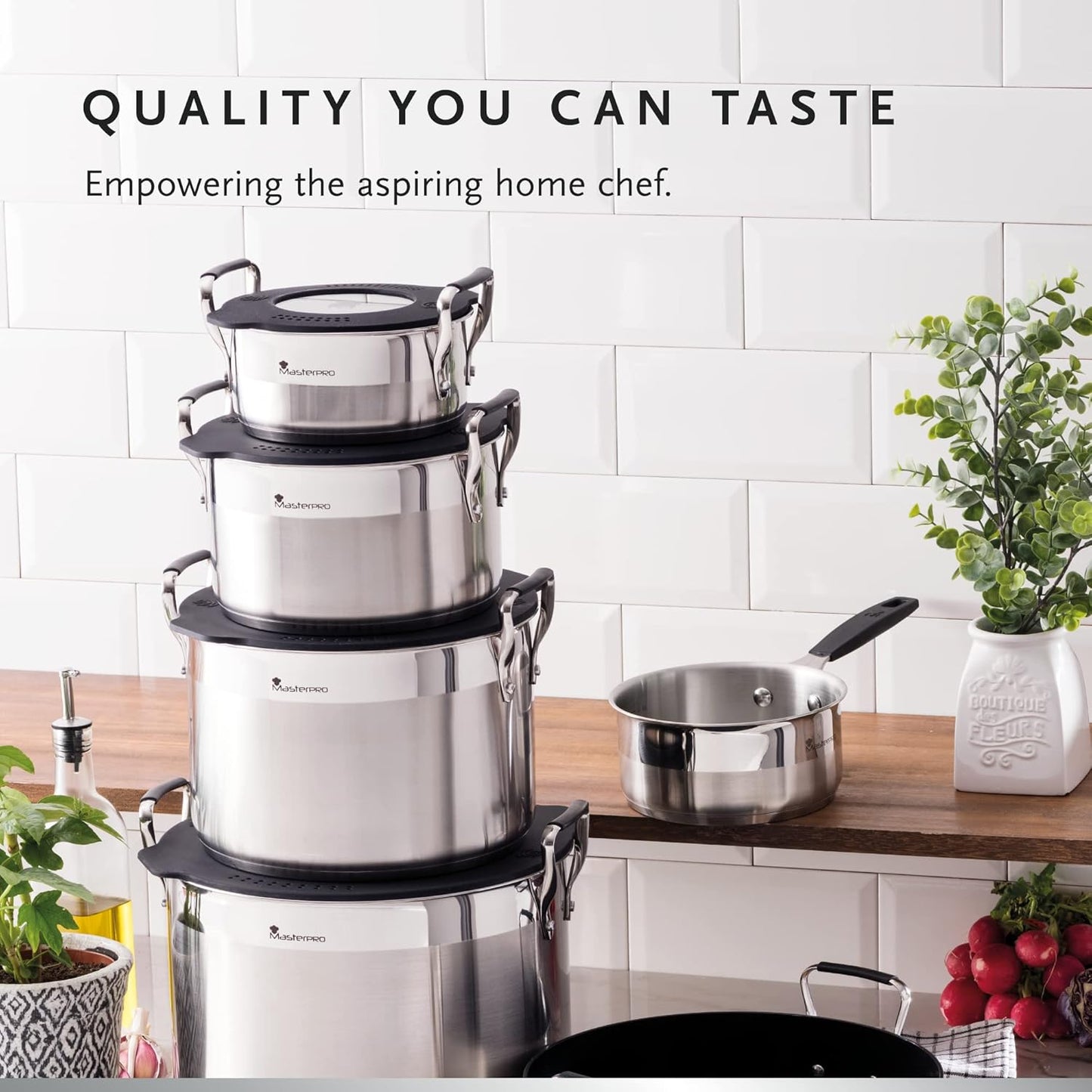 Masterpro Smart | Cacerola de Cocina de 28 cm | con Triple Capa de Acero Inoxidable y Aluminio Forjado