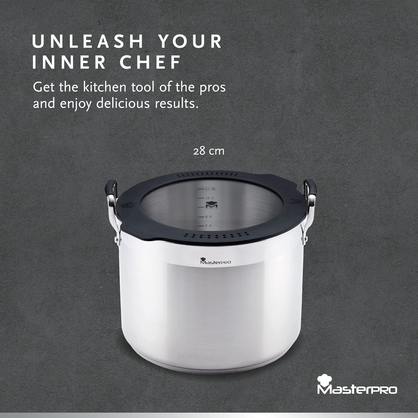 Masterpro Smart | Cacerola de Cocina de 28 cm | con Triple Capa de Acero Inoxidable y Aluminio Forjado
