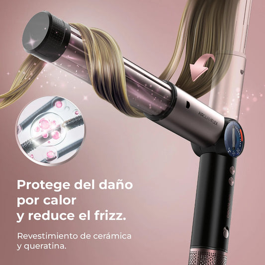 Cecotec AirGlam 14in1 Flex Black, 14 Cabezales intercambiables, Revestimiento cerámica y queratina, Negro