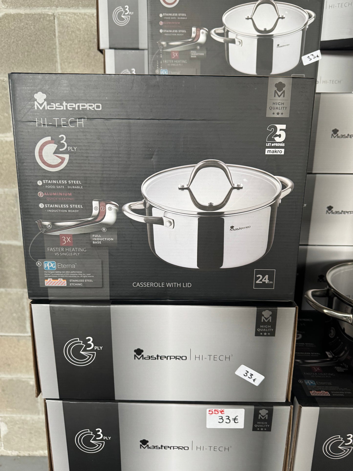 CACEROLA 24X12CM ACERO INOX IND C/TAPA HI-TECH 3 MP