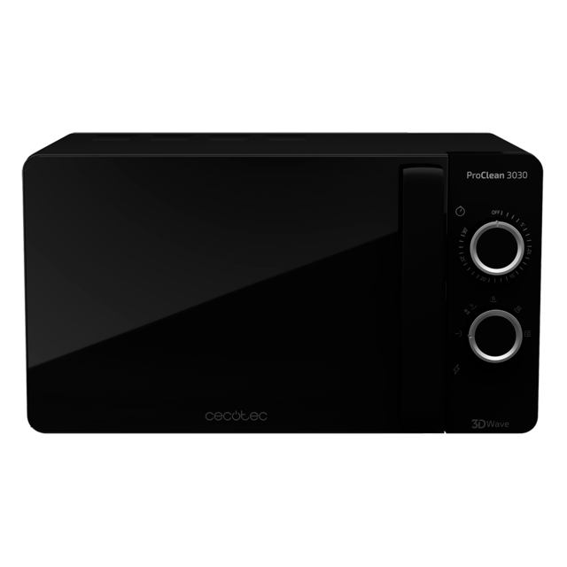 ProClean 3030. Microondas de 700 W, Capacidad 20L, Revestimiento Ready2Clean, 6 Niveles Funcionamiento, Temporizador 30 min, Modo Descongelar, Color Negro