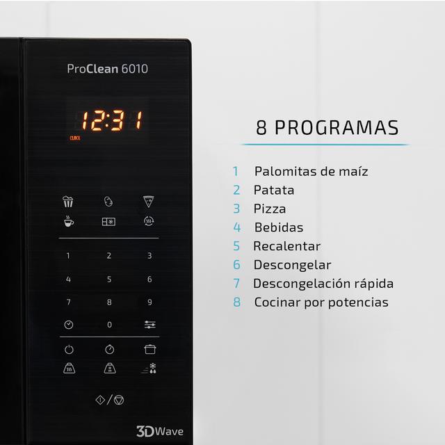 ProClean 6010. Microondas negro de 800 W, Capacidad de 23 Litros