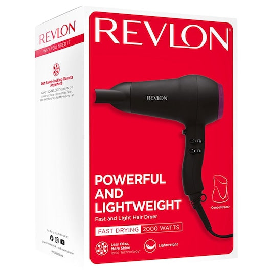 Secador - Revlon RVDR5251E, 2.000 W, 3 niveles, 2 velocidades, Ionizador, Motor AC, Aire frío, Negro