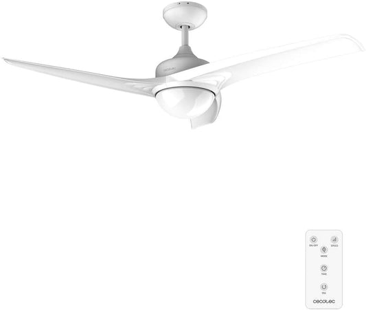 Cecotec Ventilador de Techo con Mando a Distancia, Temporizador y Luz LED EnergySilence Aero 550. 60 W, 132 cm de Diámetro, 3 Aspas, 3 Velocidades, Función Invierno, Diseño en blanco