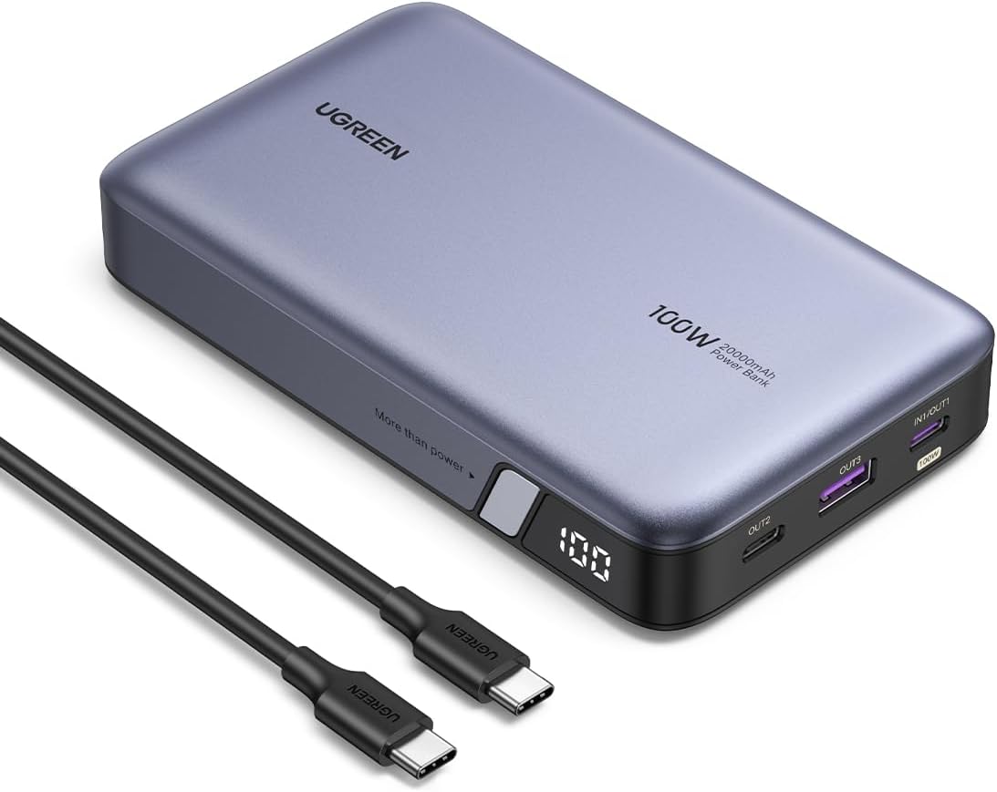 UGREEN Nexode 100W Power Bank 20000mAh Batería Externa USB C Carga Rápida PD3.0 3 Puertos Cargador Portátil PC LED Compatible con iPhone 17 16 15 14 Plus Pro MAX Air Galaxy S25 S24 A56 MacBook iPad