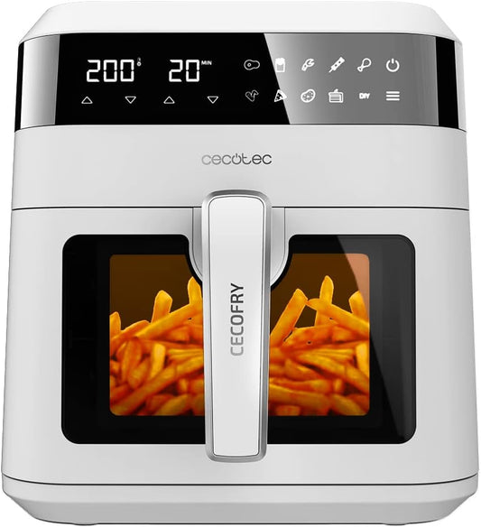 Cecotec Freidora de Aire sin Aceite de 6 L Cecofry Experience Window White 6000 Air Fryer. 1300 W, PerfectCook, Temperatura Regulable, Ventana, Panel de Control Táctil, 9 Modos, Temporizador