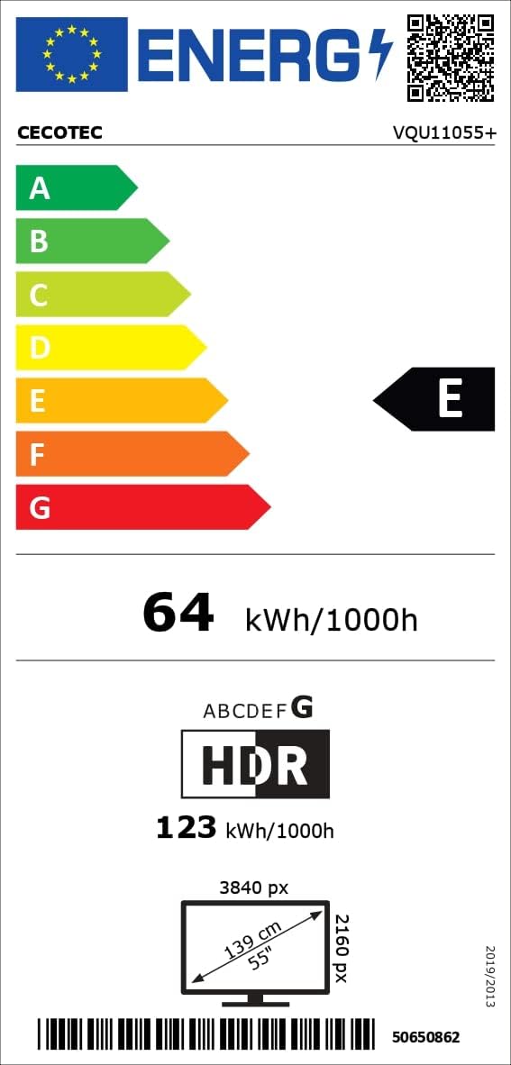 Cecotec Televisor QLED 55” Smart TV V1+ Series VQU11055. 4K UHD, Android 11, Frameless, MEMC, Dolby Vision y Atmos, HDR10, Wide Color Gamut 96%, 2 Altavoces 10W y Subwoofer 12W, 2 Mandos, 2023 [Clase de eficiencia energética E]