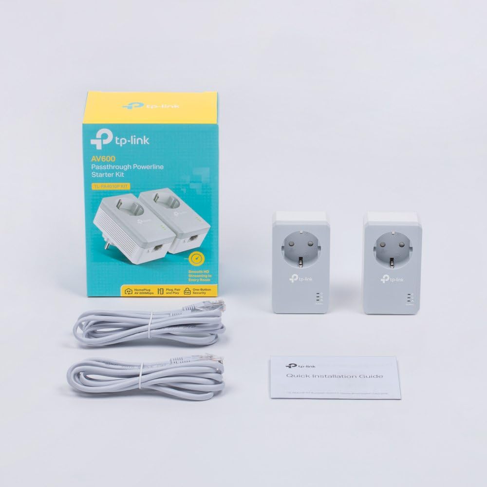 TP-Link Powerline Adapter Set TL-PA4010P KIT (600 Mbit/s, con enchufe, Fast Ethernet LAN, compatible con todos los adaptadores HomePlug AV/AV2 Powerline, transmisión rápida de datos)