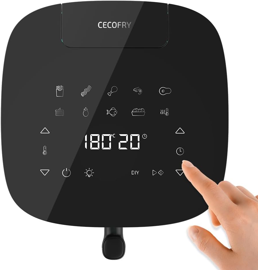 Cecotec Freidora de Aire sin Aceite de 5 L Cecofry Neon 5000 Air Fryer. 1500W, Spray de Agua, Ventana, Luz Interior, Tecnología PerfectCook, 10 Menús, Panel de control Táctil, 80º-230ºC