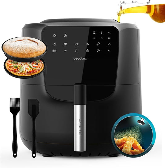 Cecotec Freidora de Aire sin Aceite de 5,5 L Cecofry Rain Pack. Air Fryer con Accesorios. 1550 W, Spray de Aceite Incorporado, Pulverización Automática y Manual, Control Táctil, Autolimpieza