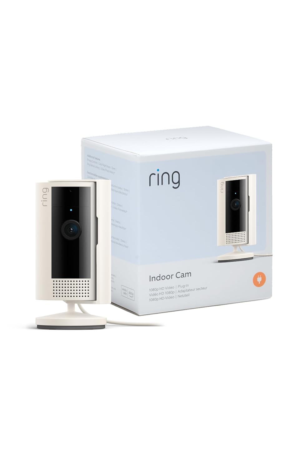 Ring Cámara interior Cámara de vigilancia wifi con enchufe para mascotas | Vídeo 1080p HD, comunicación bidireccional, cubierta de privacidad