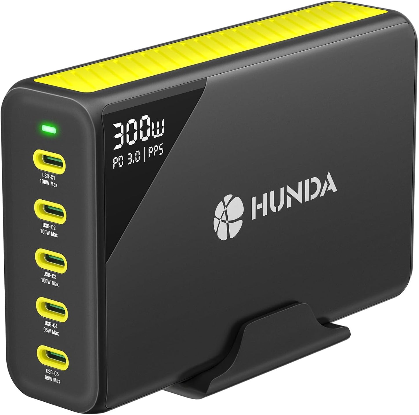 HUNDA - Cargador USB C (300 W, cargador GaN rápido, 5 puertos USB C para MacBook Pro/Air, Google Pixelbook, ThinkPad, Dell XPS, iPad Pro, Galaxy S23/S22, iPhone 15/1413/Pro, etc
