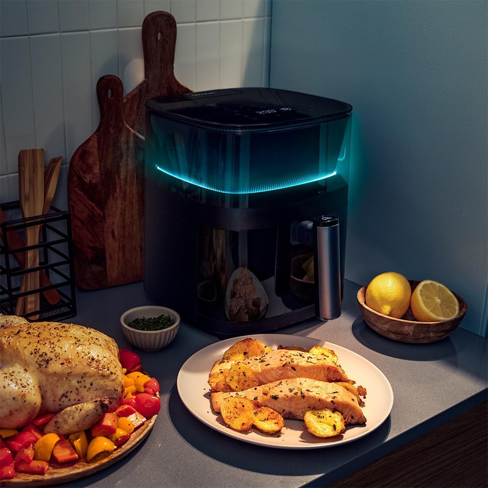 Cecotec Freidora de Aire sin Aceite de 5 L Cecofry Neon 5000 Air Fryer. 1500W, Spray de Agua, Ventana, Luz Interior, Tecnología PerfectCook, 10 Menús, Panel de control Táctil, 80º-230ºC