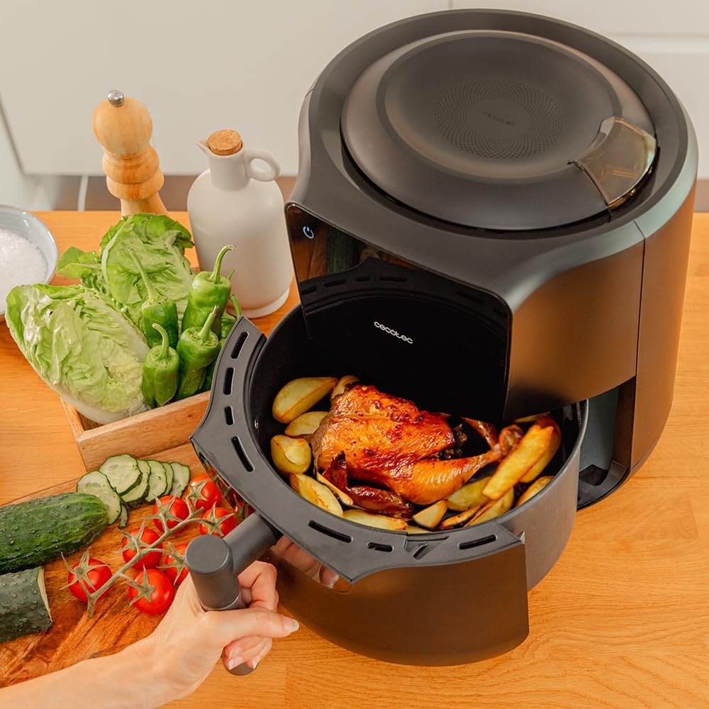 Cecotec Freidora de Aire sin Aceite de 5,5 L Cecofry Rain Pack. Air Fryer con Accesorios. 1550 W, Spray de Aceite Incorporado, Pulverización Automática y Manual, Control Táctil, Autolimpieza