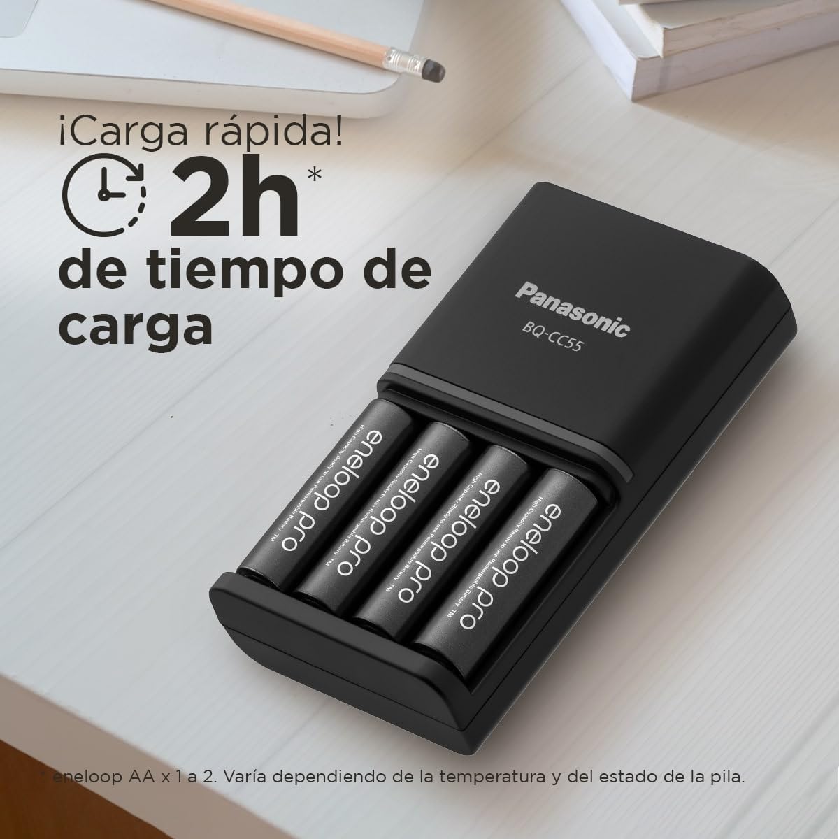 Panasonic ENELOOP Smart Plus  Cargador para 1 a 4 pilas AA/AAA Ni-MH con 4 pilas eneloop pro AA/Mignon y 10 funciones de seguridad.