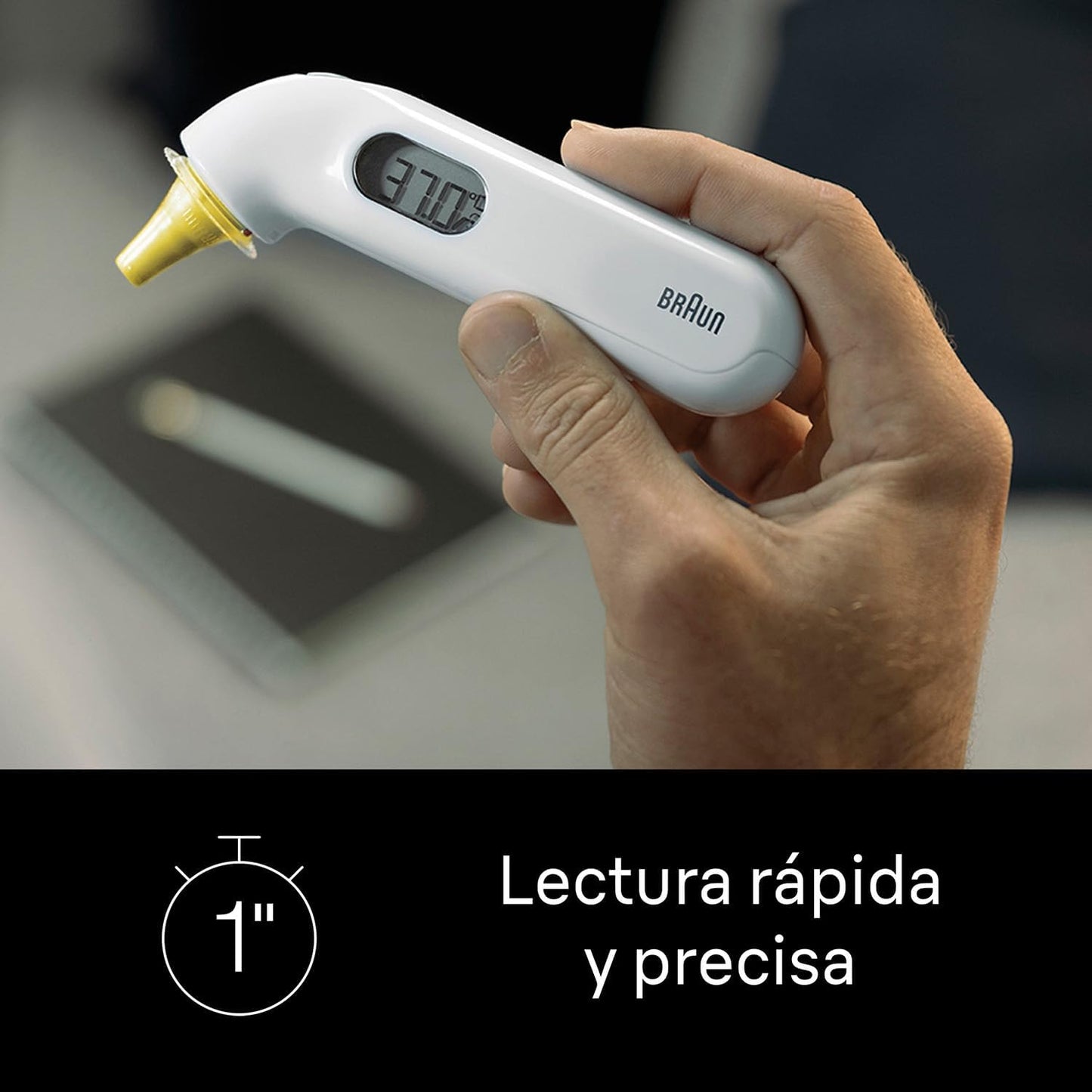 Braun ThermoScan 3 Termómetro de oído , Medición rápida en 1 segundo , Indicador acústico de fiebre , Pantalla digital , Apto para bebés y niños pequeños