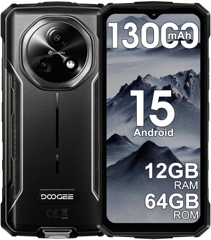 Fire 5 Móvil Resistente 4G, 13000mAh 10W, Android 15 Móvil Irrompible,6.6''HD+90Hz, 16MP+8MP AI Cámara, 12GB+64GB/2TB