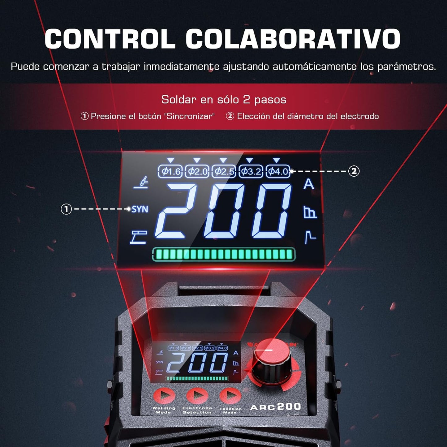 ARCCAPTAIN Soldador Inverter de 200 A con Pantalla LED Grande, Maquina de Soldar TIG ARC/Lift con Control sinérgico, Inversor IGBT, 110 V/220 V Grupo de Soldar MMA con Hot Start, Arc Force