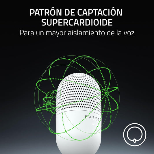 Razer Seiren V3 Mini - Micrófono USB ultracompacto - micrófono de condensador de 14mm (patrón de captación supercardioide, sensor Tap-to-Mute con indicador LED, amortiguador incorporado)
