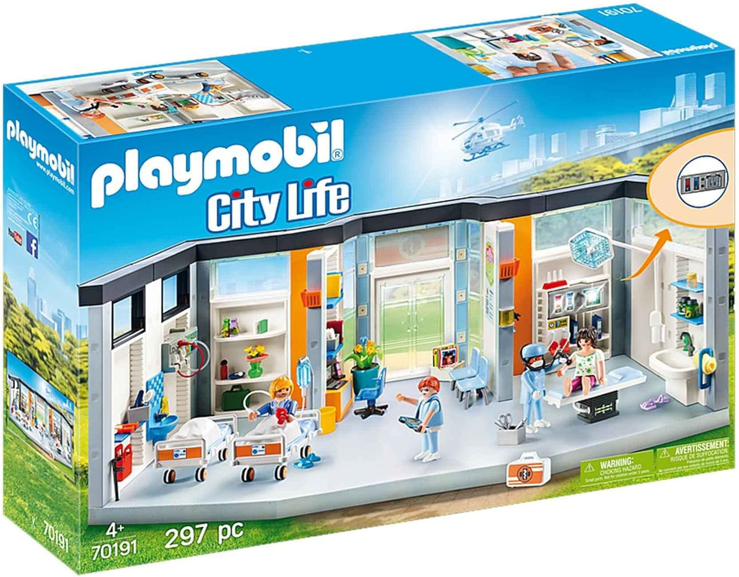 PLAYMOBIL 70191 City Life Planta de Hospital, con Efectos de Luz, A Partir de 4 Años, Multicolor