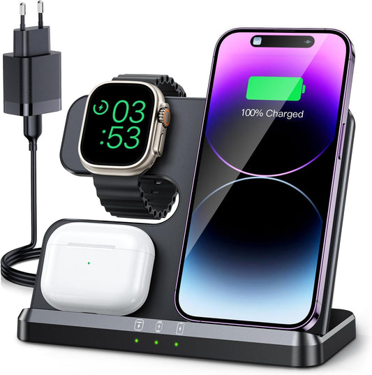 JARGOU Cargador Inalambrico 3 en 1 para iPhone/Apple Watch/AirPods, Estación de Carga Apple