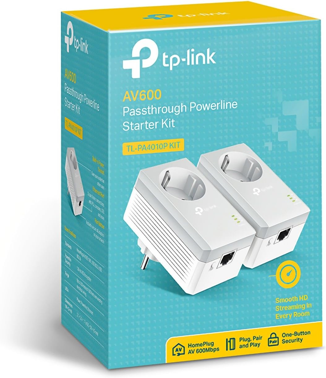 TP-Link Powerline Adapter Set TL-PA4010P KIT (600 Mbit/s, con enchufe, Fast Ethernet LAN, compatible con todos los adaptadores HomePlug AV/AV2 Powerline, transmisión rápida de datos)