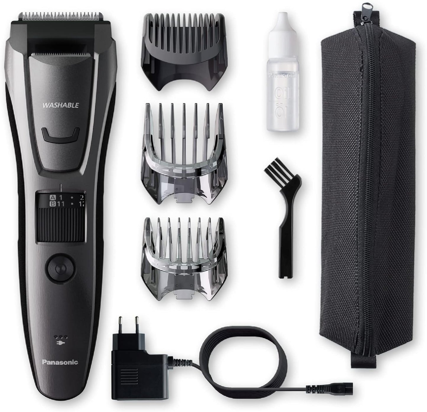 Panasonic ER-GB80-H503 Trimmer de Barba, Cabello y Cuerpo para Hombres, Afeitadora Portátil, 39 Configuraciones de Longitud, 3 Accesorios, Detallado, Operación Inalámbrica y con Cable, Plateada Oscura