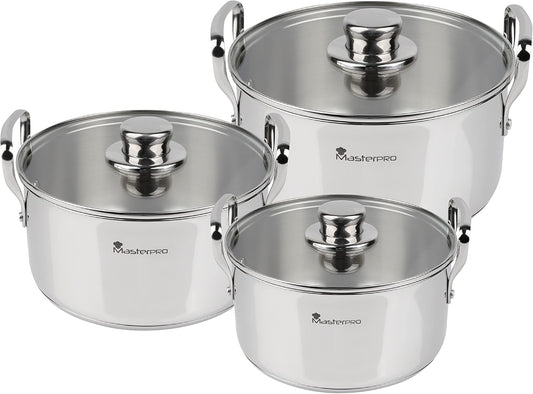 MasterPRO Smart - Batería de Cocina - Set de 6 Piezas Con Tapa de Cristal de 20, 24 y 28cm