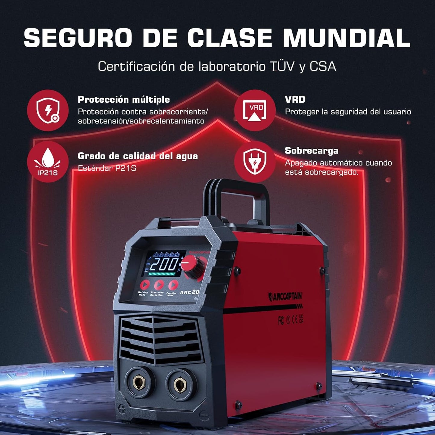 ARCCAPTAIN Soldador Inverter de 200 A con Pantalla LED Grande, Maquina de Soldar TIG ARC/Lift con Control sinérgico, Inversor IGBT, 110 V/220 V Grupo de Soldar MMA con Hot Start, Arc Force