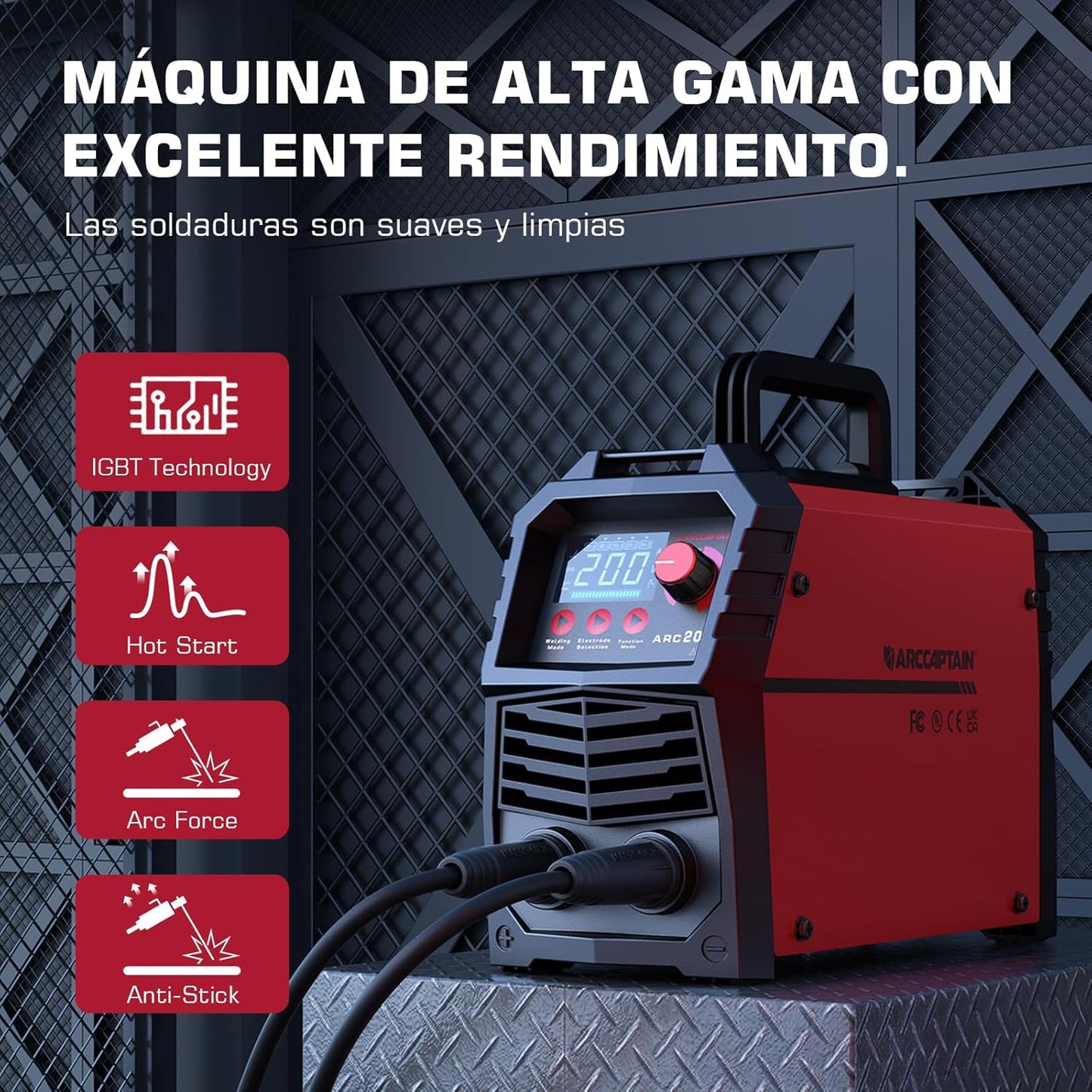 ARCCAPTAIN Soldador Inverter de 200 A con Pantalla LED Grande, Maquina de Soldar TIG ARC/Lift con Control sinérgico, Inversor IGBT, 110 V/220 V Grupo de Soldar MMA con Hot Start, Arc Force