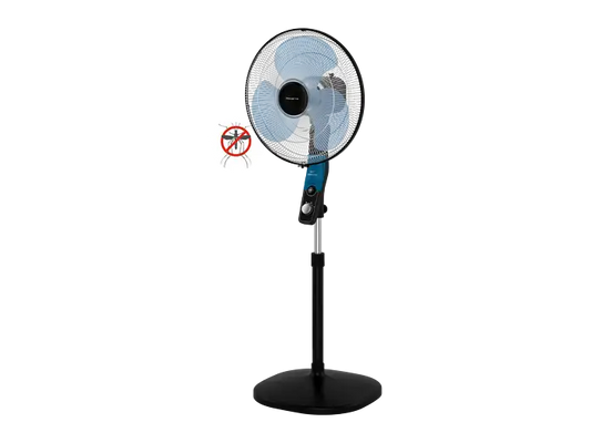 Rowenta Ventilador de pie Essential+ antimosquito VU4420 flujo de aire de 55 m3/min, 3 velocidades, alto rendimiento, oscilación automática, orientación y altura ajustables, 54 dB(A), negro