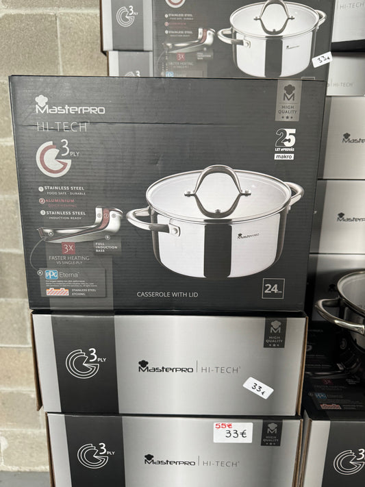 CACEROLA 24X12CM ACERO INOX IND C/TAPA HI-TECH 3 MP