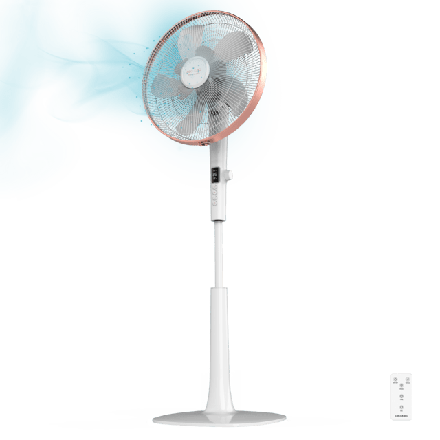 EnergySilence 1030 SmartExtreme. Ventilador de Pie con Mando a Distancia y Temporizador, 28 W, 10 Aspas 40cm de Diámetro, Oscilante, 24 Velocidades, Ajustable 115-135cm, Motor DC, Blanco
