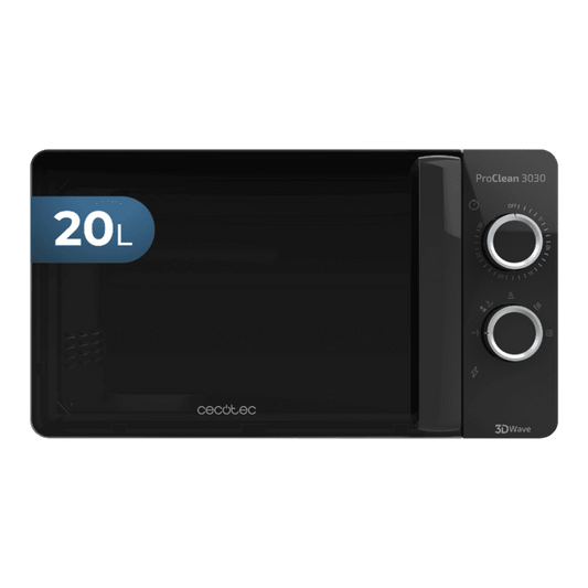 ProClean 3030. Microondas de 700 W, Capacidad 20L, Revestimiento Ready2Clean, 6 Niveles Funcionamiento, Temporizador 30 min, Modo Descongelar, Color Negro