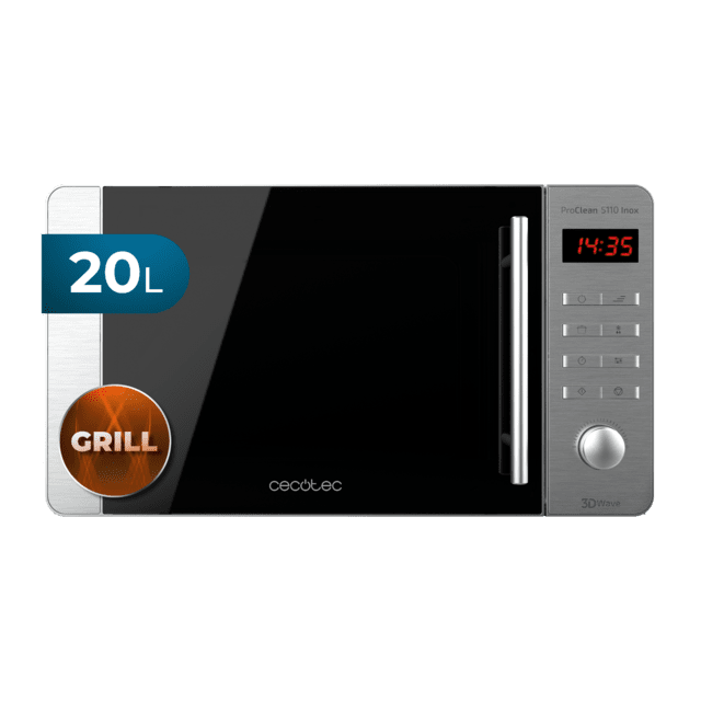 ProClean 5110 Inox. Microondas de 700 W, Grill 800 W, Capacidad de 20L, Revestimiento Ready2Clean para una mejor Limpieza, Tecnología 3DWave, Diseño de Acero Inox