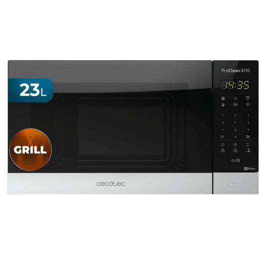 ProClean 6110. Microondas de 800 W y Grill 1000 W, Capacidad 23L, Revestimiento Ready2Clean para una mejor Limpieza, Tecnología 3DWave, Diseño con Acabados en Acero Inoxidable