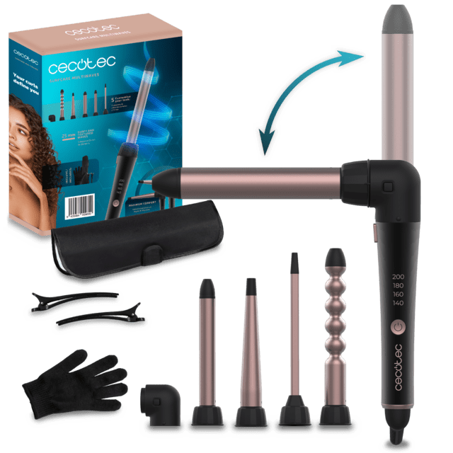 SurfCare MultiWaves Rizador de pelo multicabezal con 5 cabezales para hacer diferentes rizos, con un codo de 90 grados que asegura mayor comodidad de uso y con guante térmico, estuche y 2 clips.